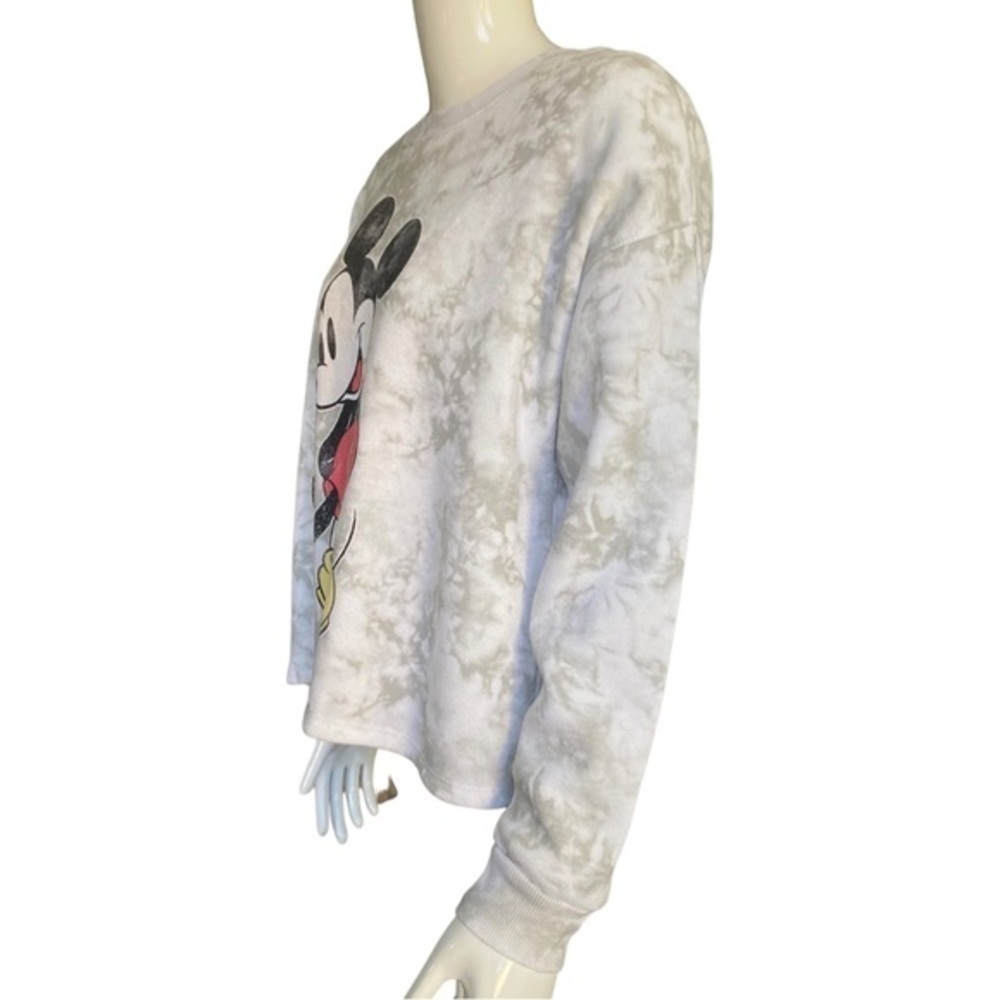 DISNEY MICKEY MOUSE White/Gray Tye Dye Crewneck Long Sleeve Sweatshirt size M - Picture 4 of 6